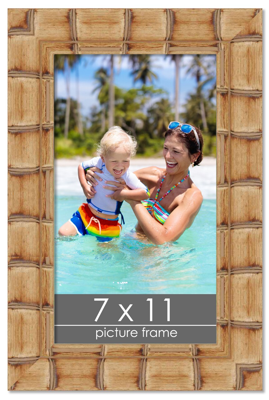 7x11 Wide Bamboo Picture Frame with UV-Resistant Acrylic & Acid Free Backing, Available in 4 Finishes - Brown, Black, Silver, and Natural